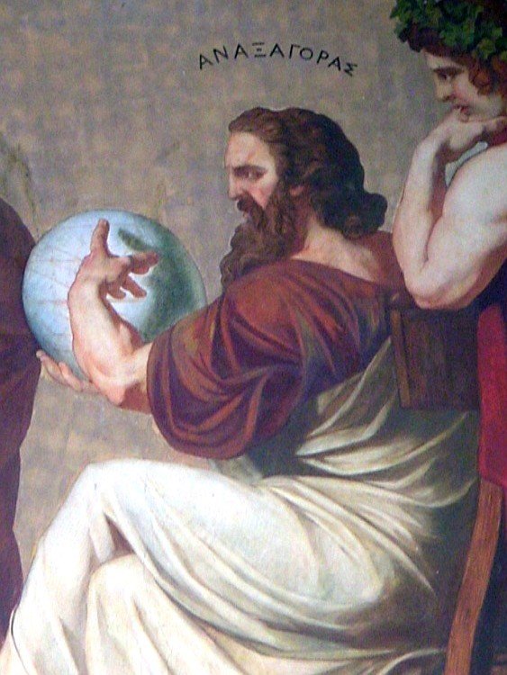Anaxágoras (c. 1888), fragmento del mural pintado por Eduard Lebiedzki sobre un dibujo de Carl Rahl, en la Universidad de Atenas.