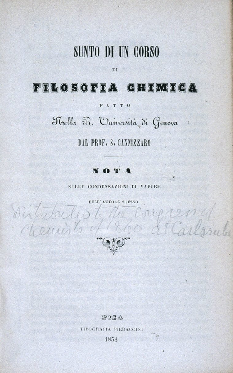 Sunto di un corso de filosofía chimica, obra de Stanislao Cannizzaro