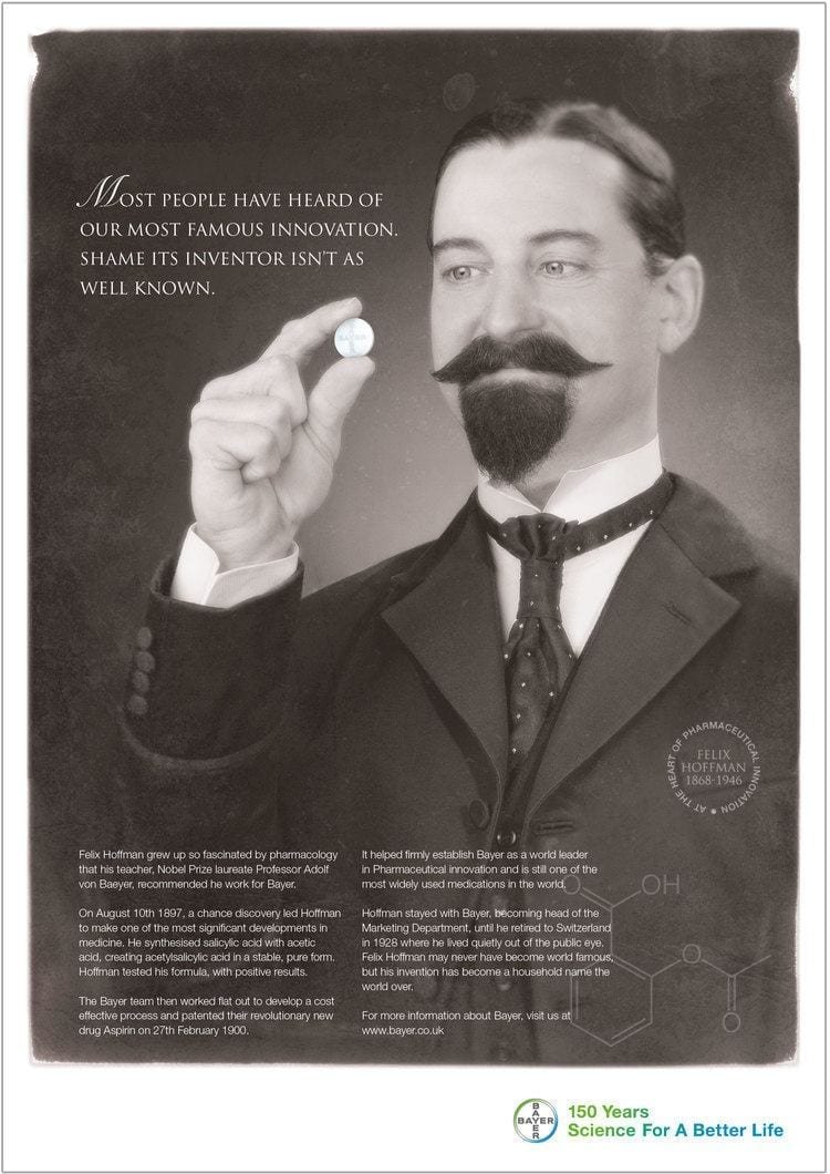 Felix Hoffmann en publicidad aspirin de Bayer