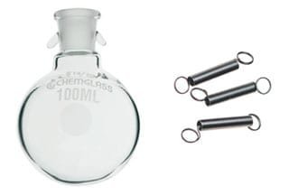 Balón de vidrio de 100 ml con cuernos y resortes de soporte