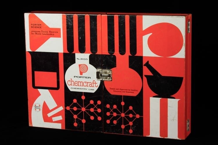 Caja del set de química Porter Chemcraft Senior Set, 1957