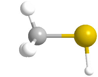 Estructura 3D del metanotiol o MeSH