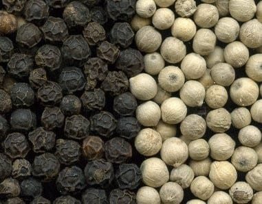 Pimienta negra y blanca, ricas en piperina