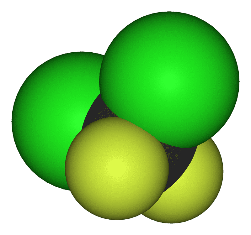 Estructura 3D del Diclorodifluorometano o Freon-12