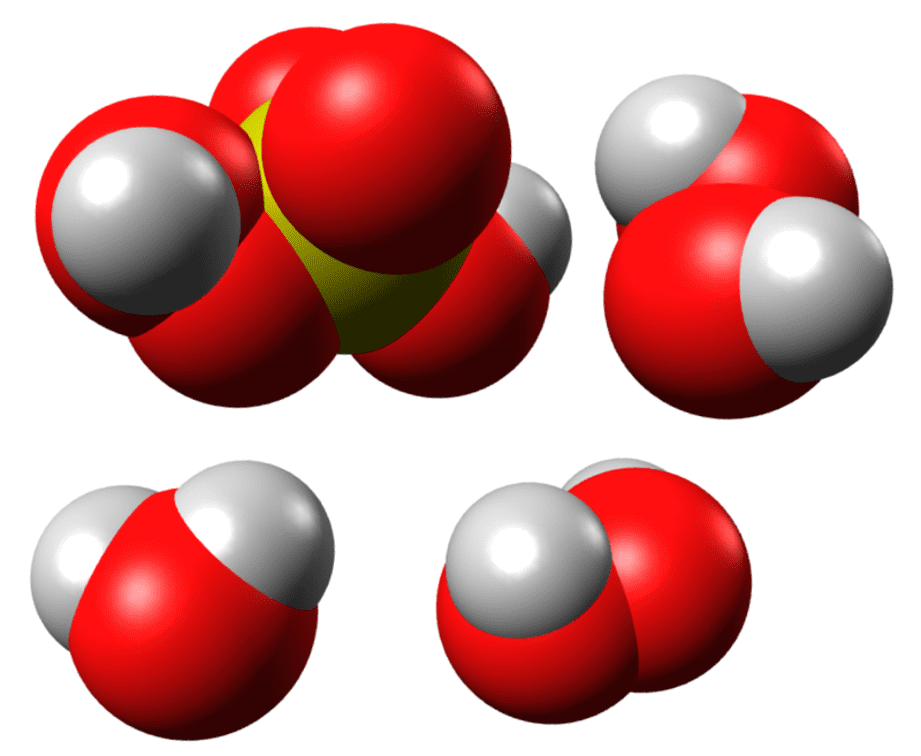 Principales compuestos de la solución piraña. Arriba izquierda ácido peroxosulfúrico (ácido de Caro)