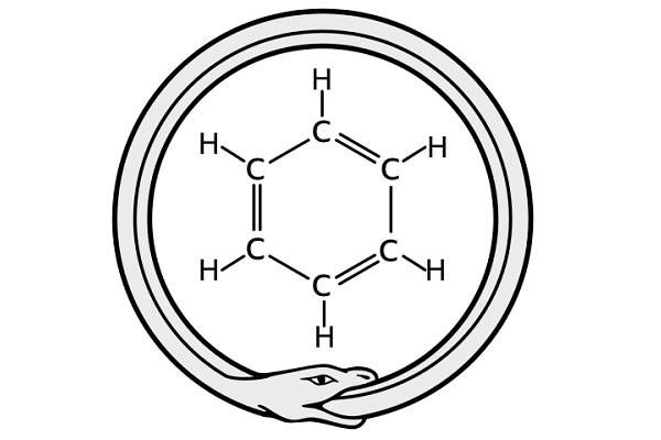 Una serpiente ouroboros y la estructura del benceno
