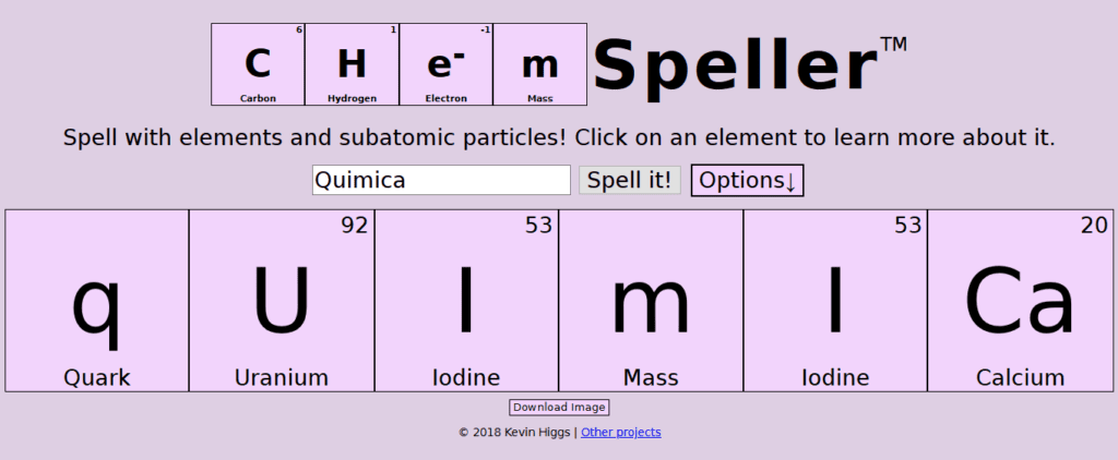 Escribiendo “Quimica” con Chemspeller, una herramienta para escribir con la tabla periódica