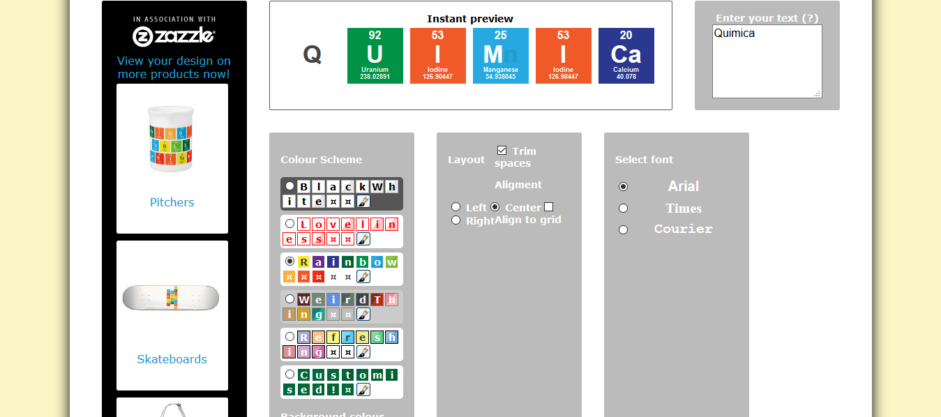 Escribiendo “Quimica” con myfunstudio.com, una herramienta para escribir con la tabla periódica
