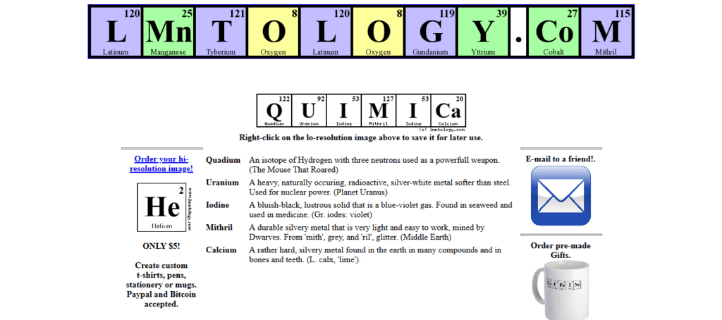 Escribiendo “Química” en Lmntology.com