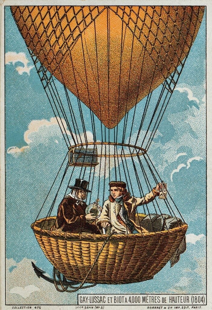 Joseph Louis Gay-Lussac y Biot ascienden en un globo aerostático, 1804. Ilustración de finales del siglo XIX.