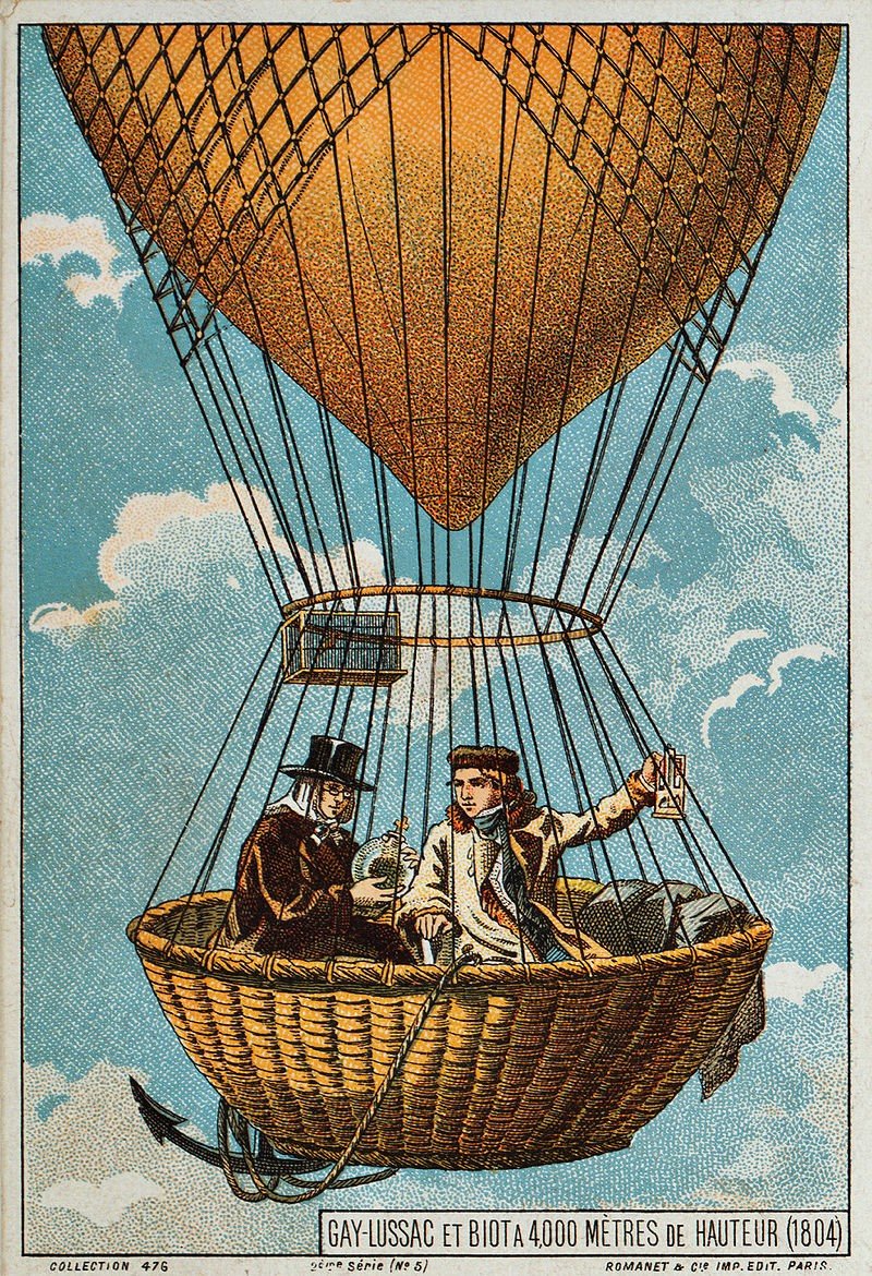 Joseph Louis Gay-Lussac y Biot ascienden en un globo aerostático, 1804. Ilustración de finales del siglo XIX.