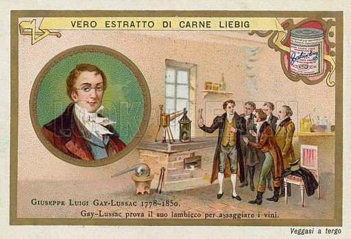 Ilustración de una demostración de Gay-Lussac sobre concentración alcohólica de vino
