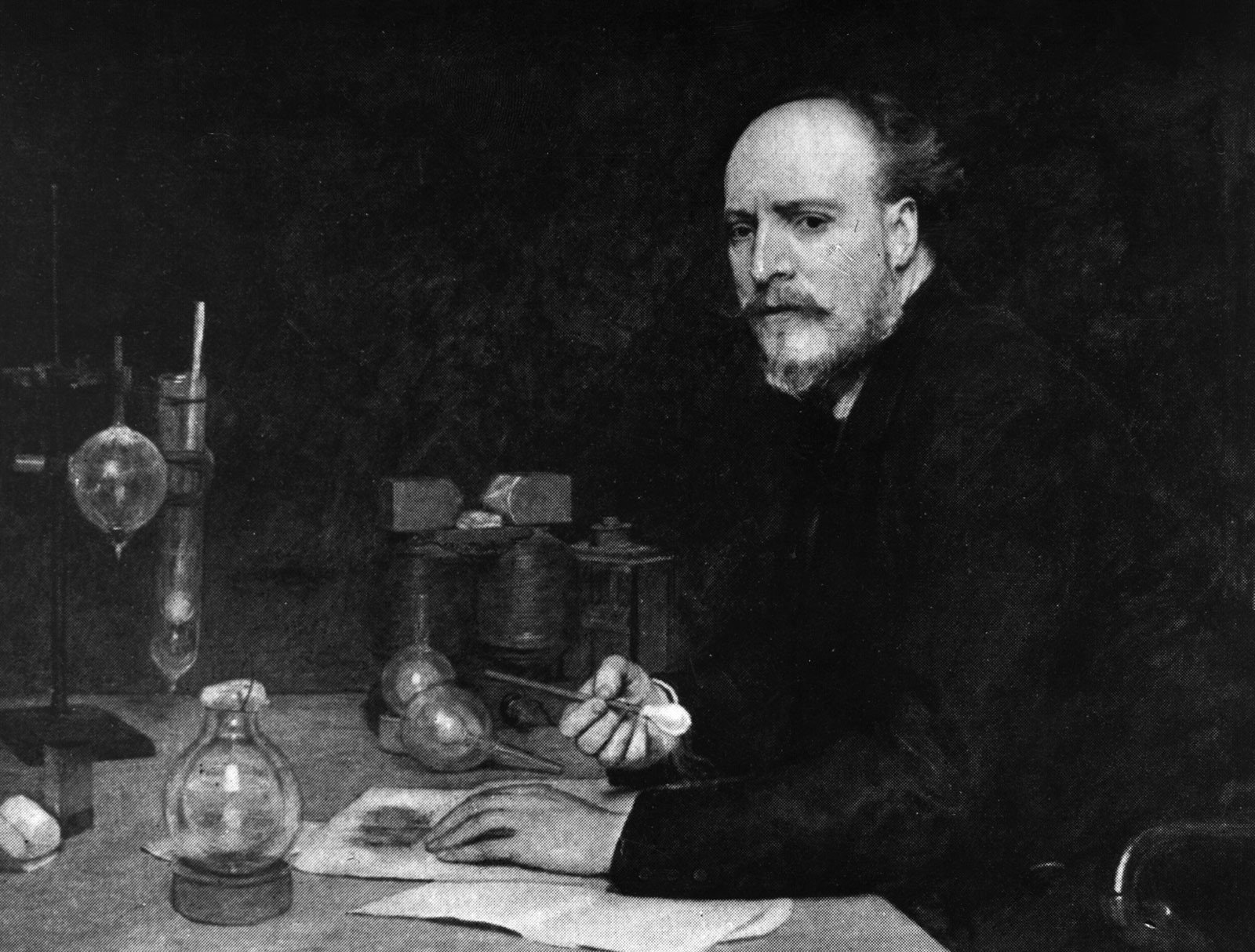 Pintura de James Dewar en su laboratorio
