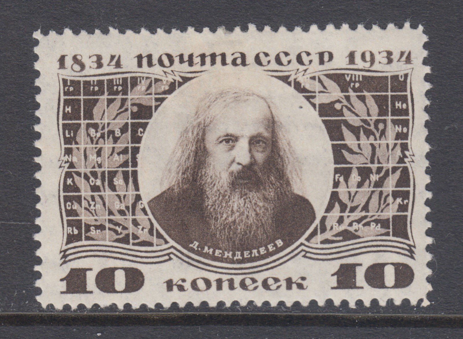 Sello postal soviético en honor a Mendeleev - 1934