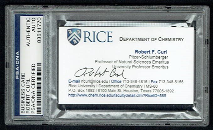 Tarjeta de presentación de Robert F. Curl, autografiada.