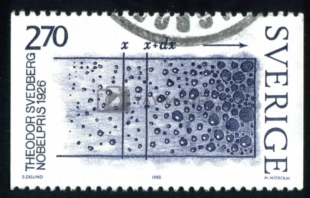 Sello postal sueco en honor al premio Nobel de Svedberg