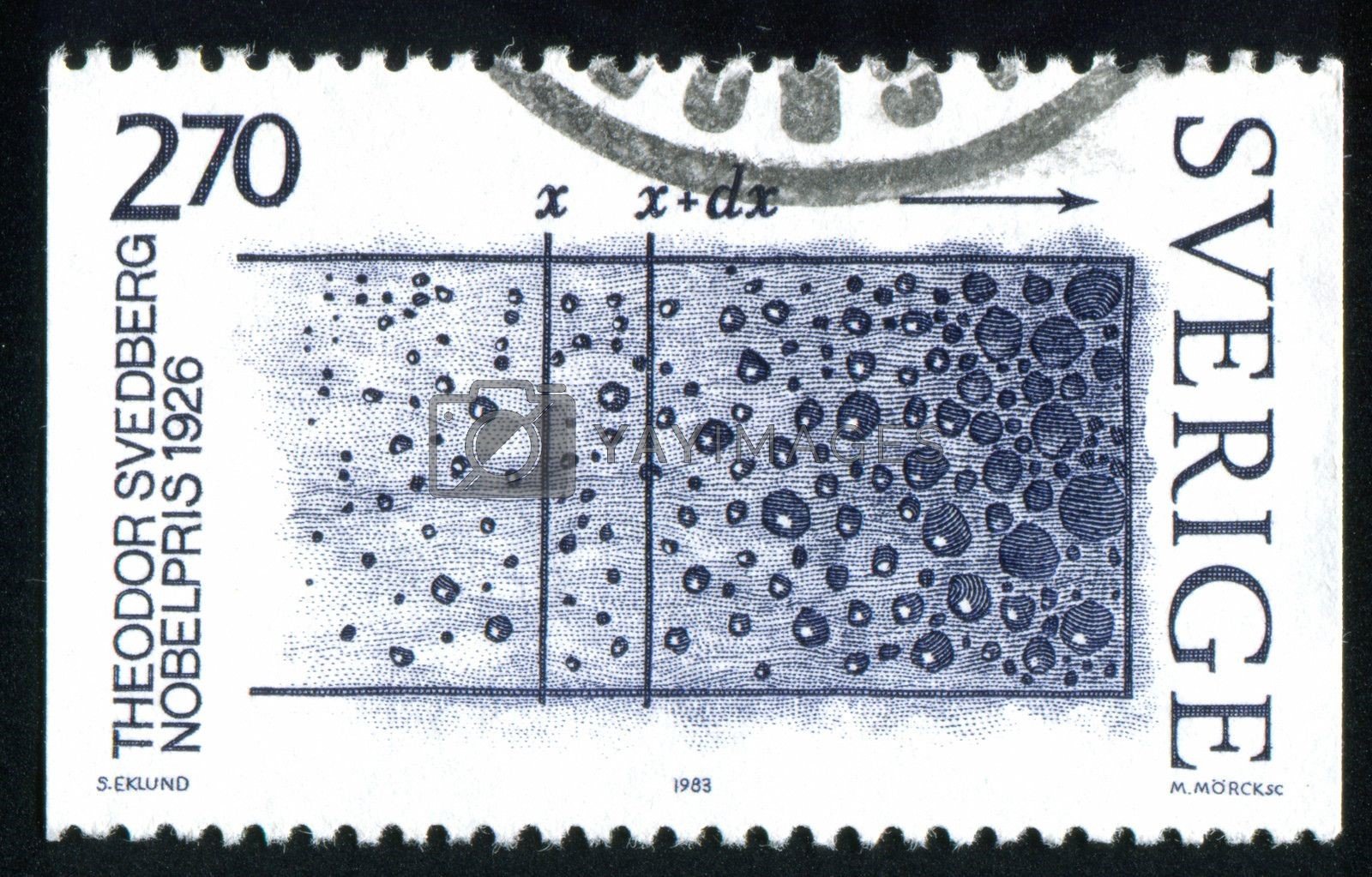 Sello postal sueco en honor al premio Nobel de Svedberg