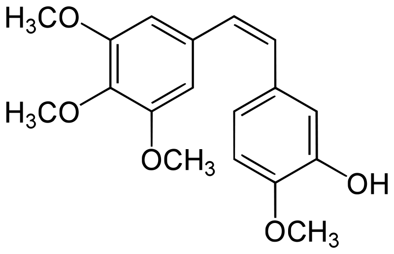 Estructura 2D de la Combretastatina A-4 (Combretastatina A4; 3,4,5-Trimetoxi-3'-hidroxi-4'-metoxistilbeno)