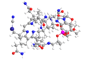 Estructura química de la vitamina B12 (cobalamina).