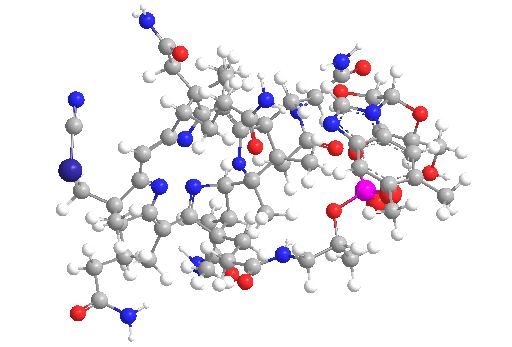 Estructura química de la vitamina B12 (cobalamina).