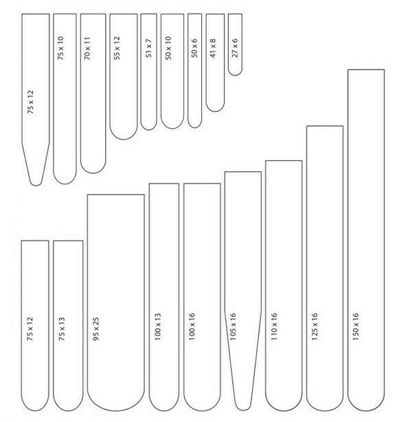 Formas y dimensiones de algunos tipos de tubo de ensayo