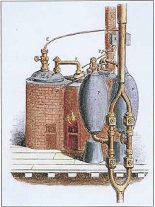 La máquina Savery de 1698 - la primera máquina de vapor comercialmente útil del mundo, construida por Thoma s Savery