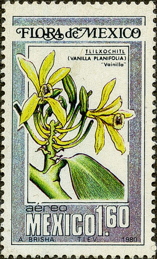 Flor de vainilla en un sello postal