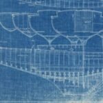 Plano de construcción de la clase S - la textura de fondo que se ve aquí es en realidad la trama del lino almidonado del dibujo original entintado; de la Colección Haffenreffer-Herreshoff del Museo MIT. Este tipo de planos, llamados en ingles blueprints eran copiados a través de cianotipia