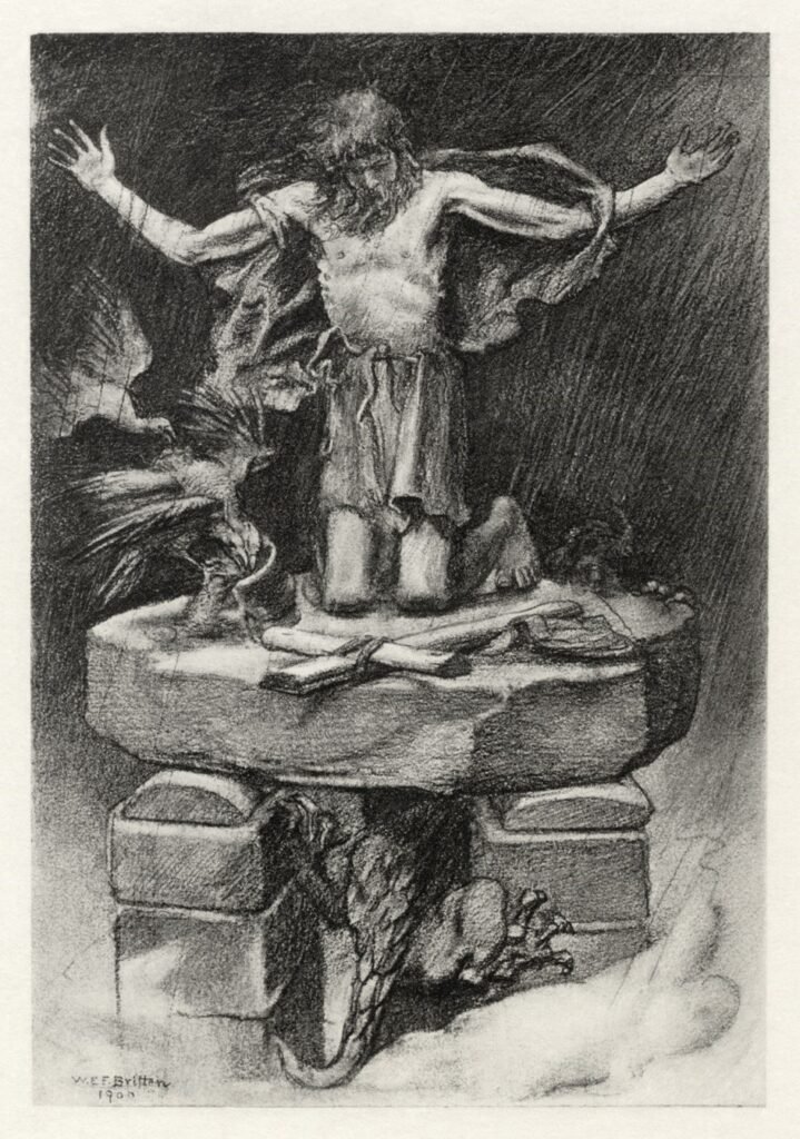 Una ilustración en fotograbado de 1901 realizada por W. E. F. Britten para el poema San Simeón Estilita de Alfred, Lord Tennyson.
