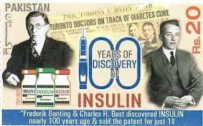 Sello de Pakistan en honor a los 100 años del descubrimiento de la insulina