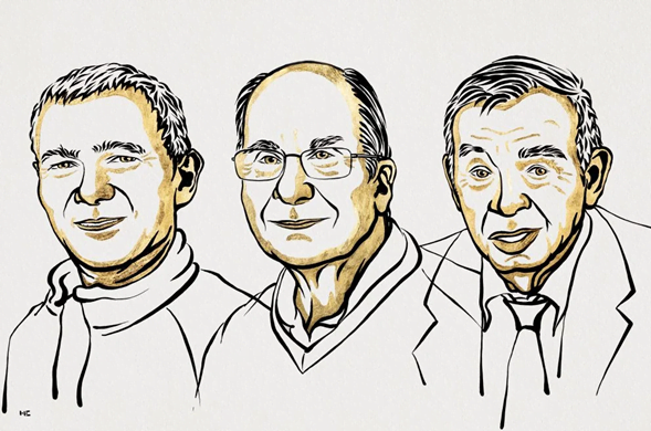Los tres galardonados con el Premio Nobel de Química 2023. Cortesia de Nobel Prize Outreach