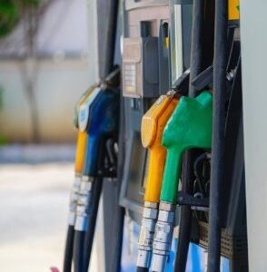 gasoline pumps in close up photography