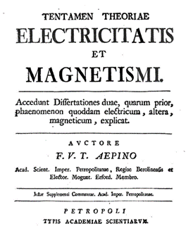 Libro de Aepinus con sus descubrimientos sobre electricidad y magnetismo