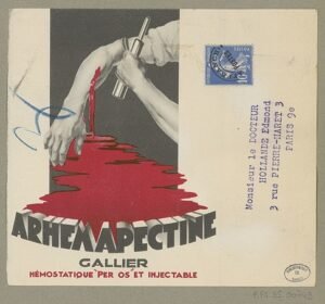 Anuncio de arhemapectina, un medicamento a base de vitamina K3, principios del siglo XX. Biblioteca municipal de Nancy