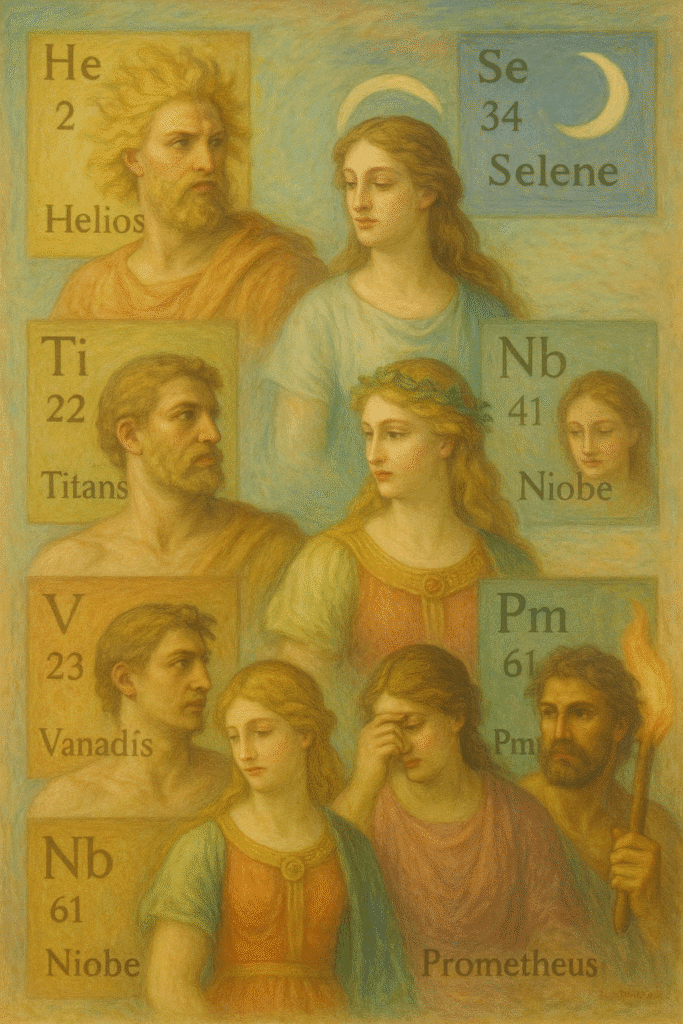 Muchos elementos tienen nombres relacionados con la mitología
